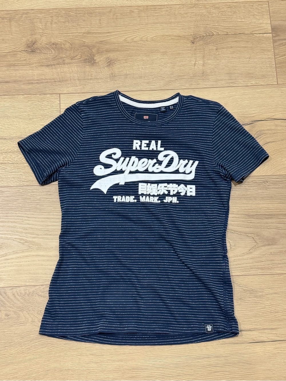 Superdry Navy White Striped Logo Short Sleeve Tee